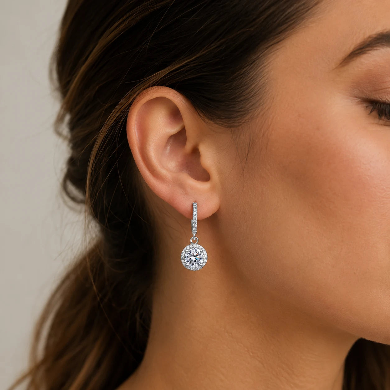 Everleigh™ Halo Drop Moissanite Earrings – 2 Carat Total – 925 Sterling Silver