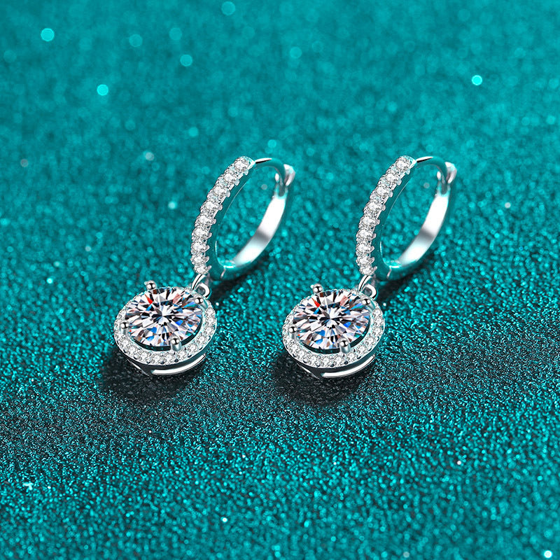 Everleigh™ Halo Drop Moissanite Earrings – 2 Carat Total – 925 Sterling Silver
