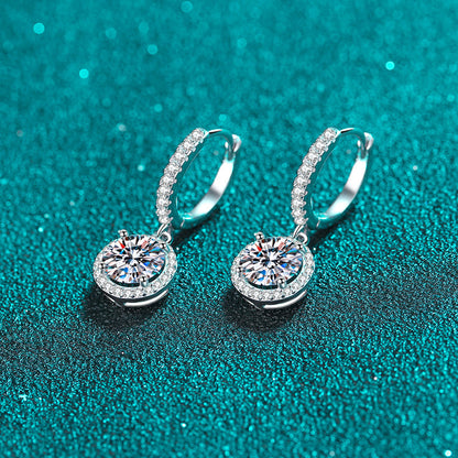 Everleigh™ Halo Drop Moissanite Earrings – 2 Carat Total – 925 Sterling Silver