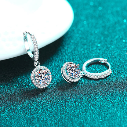 Everleigh™ Halo Drop Moissanite Earrings – 2 Carat Total – 925 Sterling Silver
